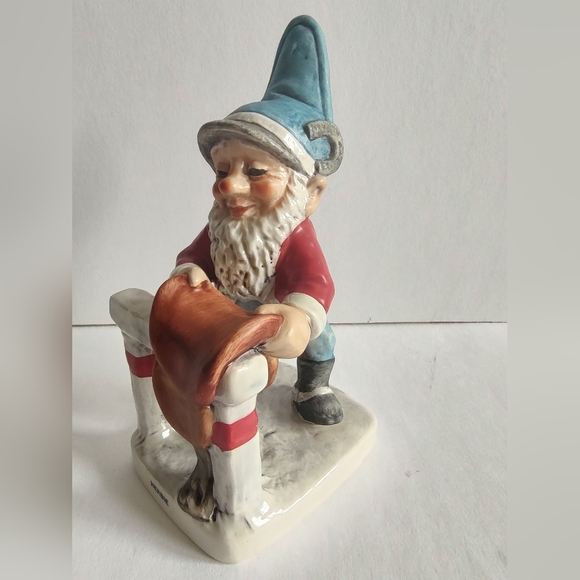 Goebel Co Boy Gnome Herbie Horseman Placing Saddle W Germany Red Blue Figurine - Picture 1 of 16